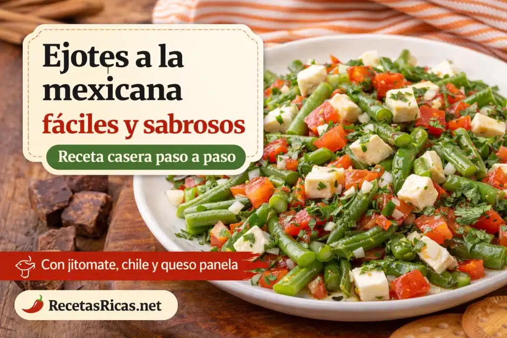 Ejotes a la mexicana fáciles y sabrosos alt: Ejotes a la mexicana con jitomate, chile y queso panela