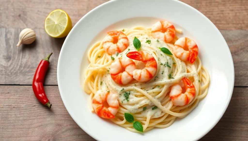 receta de fetuccini con camarones
